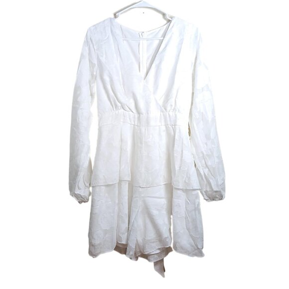 CUPSHE Floral Midi Dress Women’s L White Ruffle Tiered Romantic Whimsical New - Picture 1 of 6